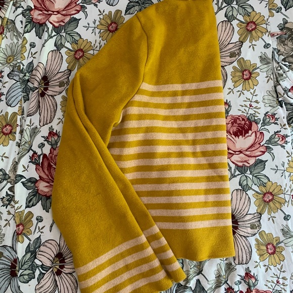 Mustard, mock neck, bell sleeve cropped sweater. - Picture 2 of 4